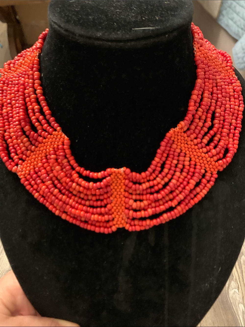 Red Orange Multi-Strand Coral Beaded Collar Statement Necklace
